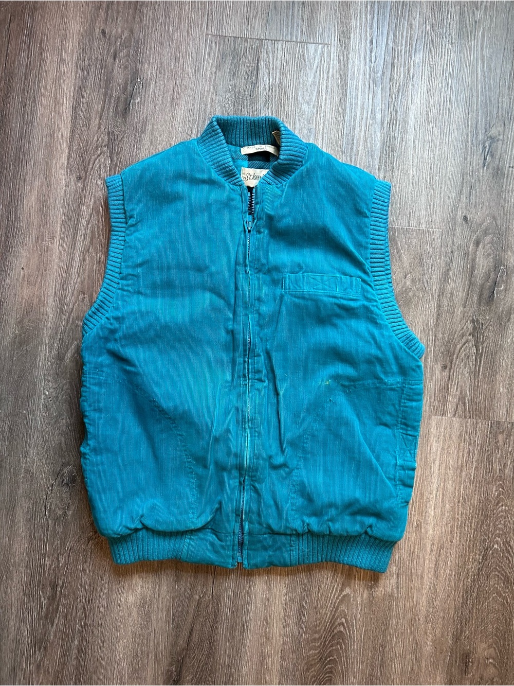 Vintage 70s 80s 90s St Johns Bay Teal Blue Corduroy Zip Up Vest Sz Small Korea